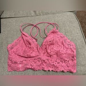 PINK bralette, XL, lace, crisscross back, no padding